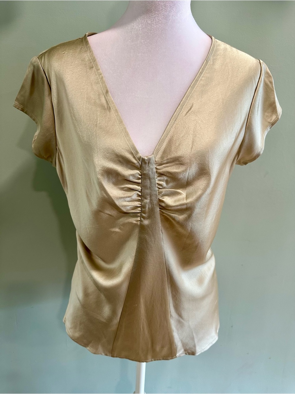 Silky Ruched V-Neck Women’s Top in Gold